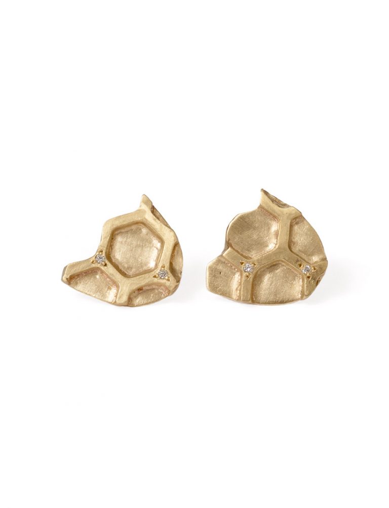 Gold Honeycomb Stud Earrings – Diamonds