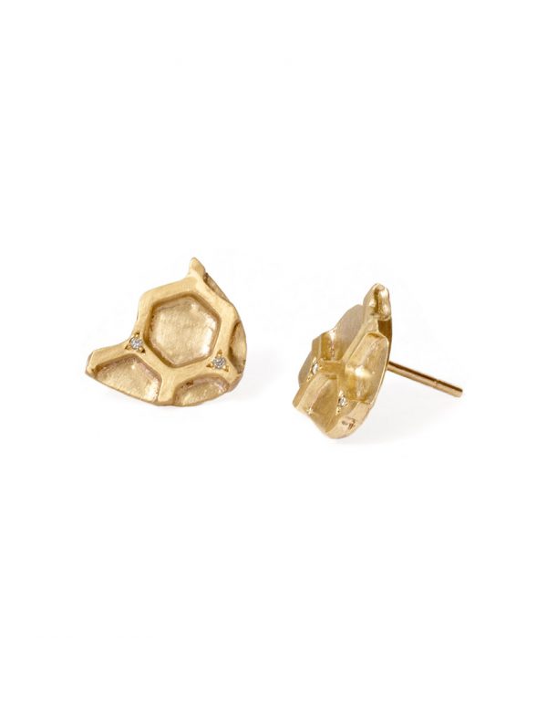 Gold Honeycomb Stud Earrings – Diamonds