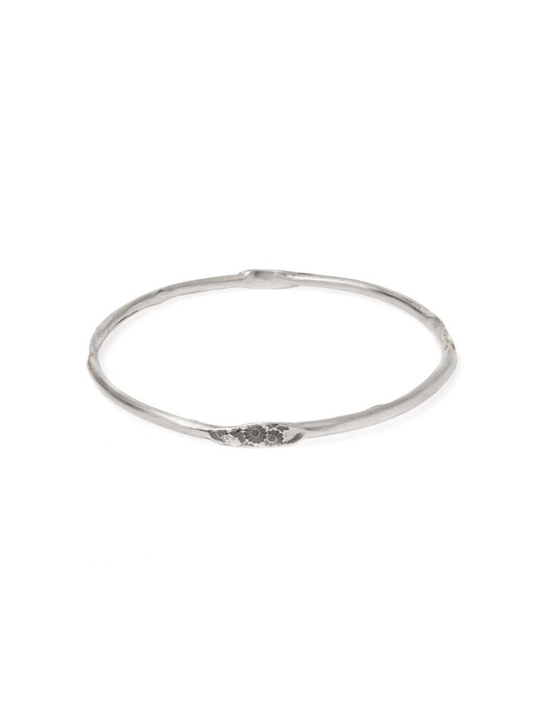 Japanese Small Flower Stacking Bangle – Silver