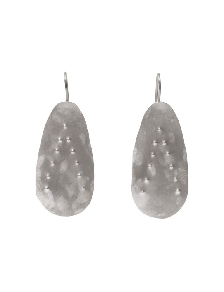 Large Embossed Drop Earrings – Matte Silver