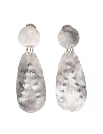 Large Embossed Drop Stud Earrings – Polished Silver
