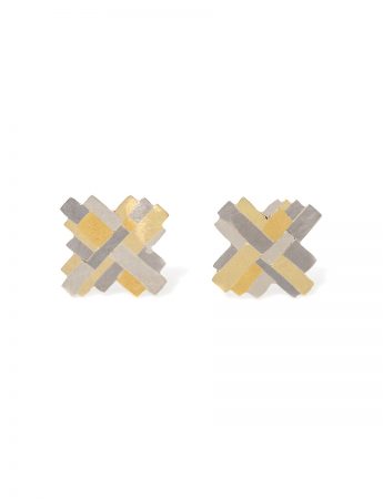 Large Raw Terrain Cross Stud Earrings – Gold & Silver