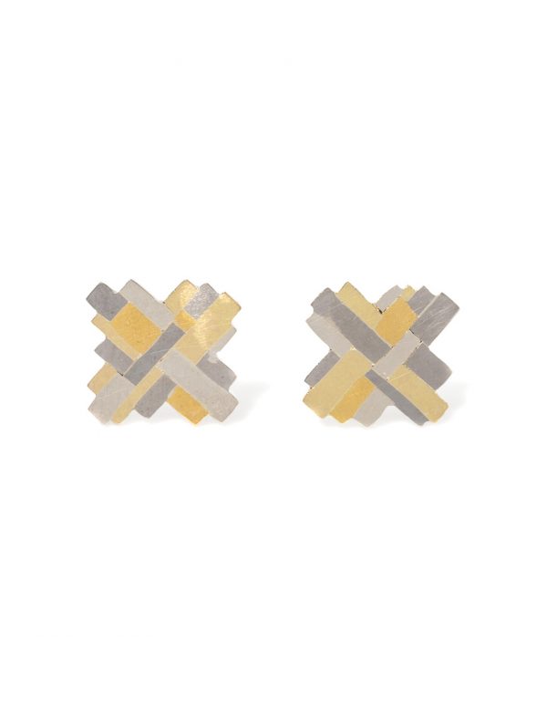 Large Raw Terrain Cross Stud Earrings – Gold & Silver