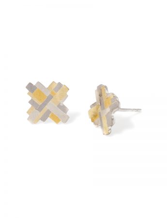 Large Raw Terrain Cross Stud Earrings – Gold & Silver