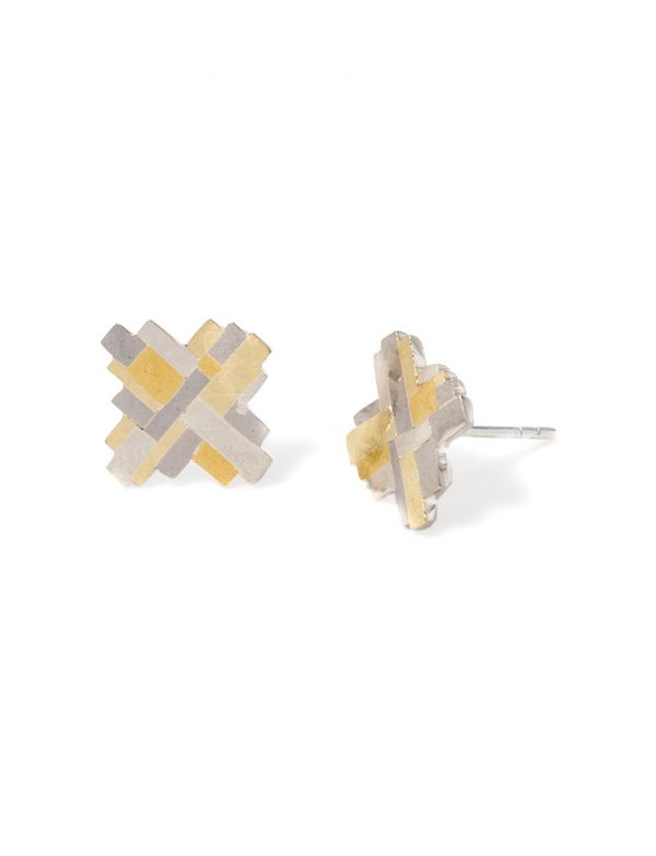 Large Raw Terrain Cross Stud Earrings – Gold & Silver