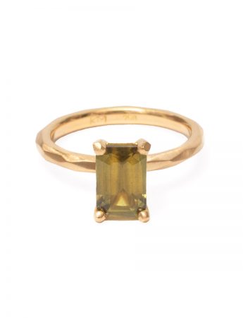 Olive Green Emerald Cut Sapphire Ring