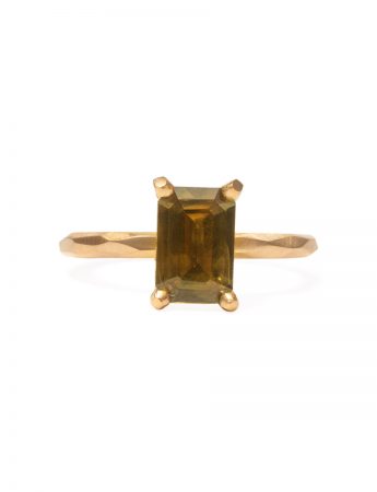 Olive Green Emerald Cut Sapphire Ring