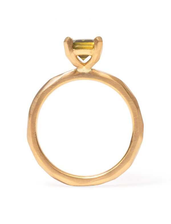 Olive Green Emerald Cut Sapphire Ring