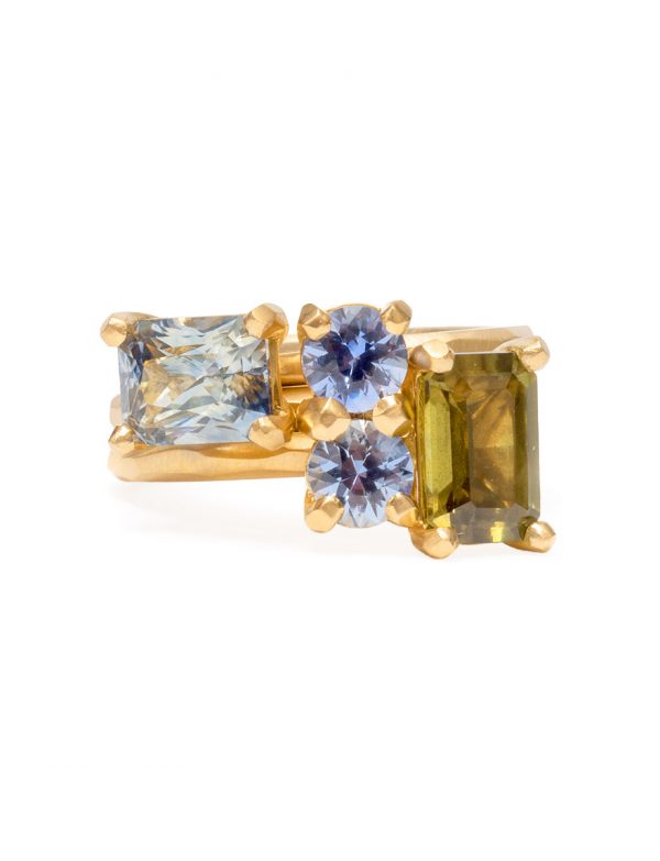 Olive Green Emerald Cut Sapphire Ring