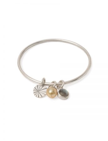 Pearl Labradorite and Fan Shell Charm Bangle – Silver