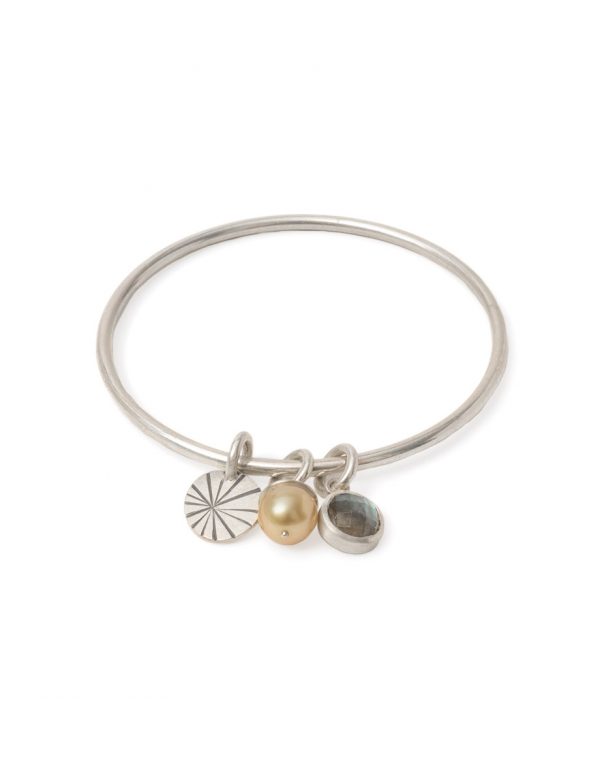 Pearl Labradorite and Fan Shell Charm Bangle – Silver