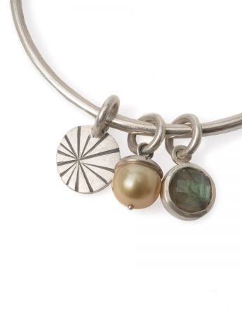 Pearl Labradorite and Fan Shell Charm Bangle – Silver