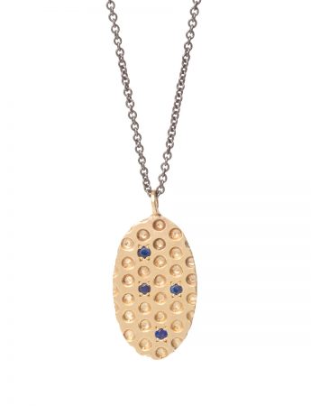 Gold Perforated Pendant Necklace – Sapphire