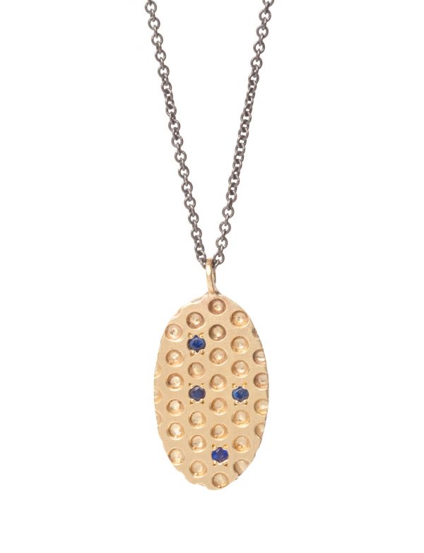 Gold Perforated Pendant Necklace – Sapphire