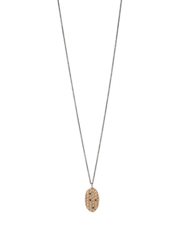 Gold Perforated Pendant Necklace – Sapphire