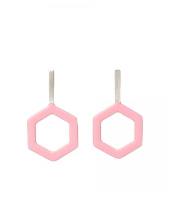 Hexagon & Silver Line Earrings – Pink