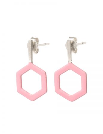 Hexagon & Silver Line Earrings – Pink