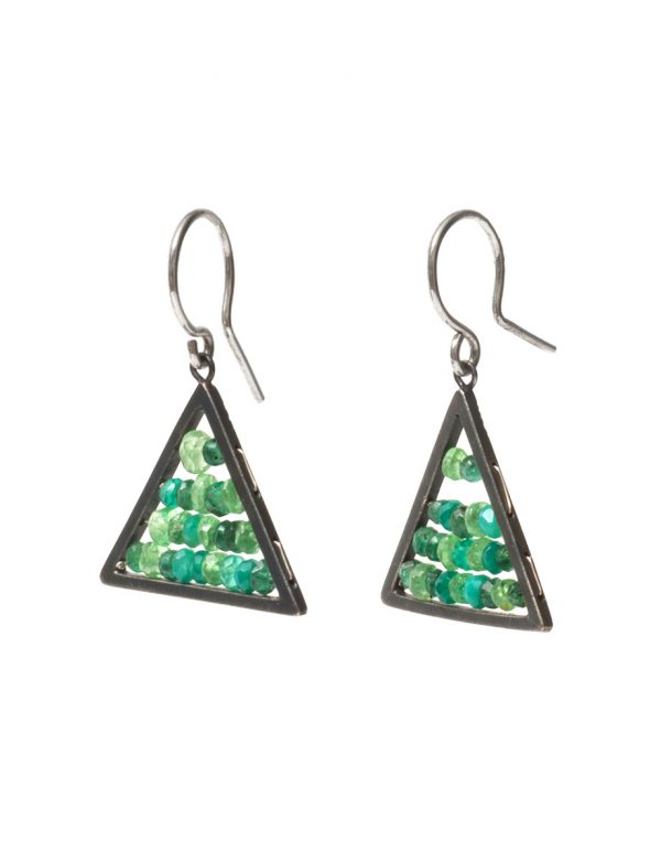 Reef Triangle Earrings – Garnets, Emeralds and Onyx