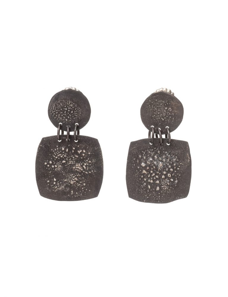 Rounded Square Moonscape Earrings – Black