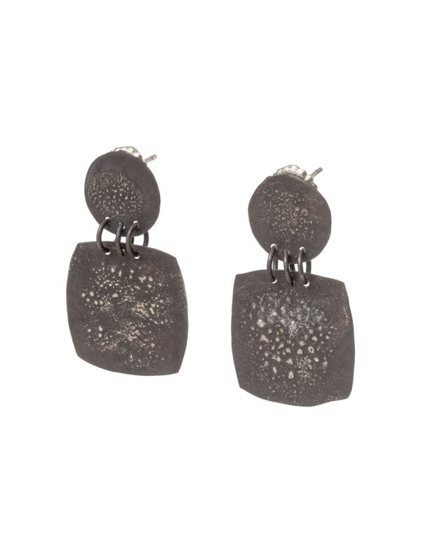 Rounded Square Moonscape Earrings – Black