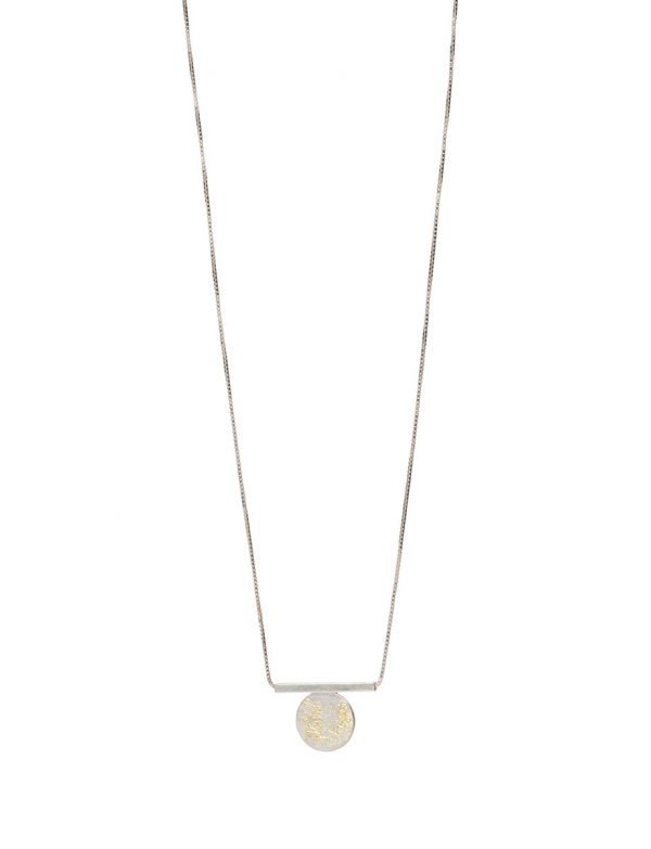 Short Galaxy Circle & Line Necklace – Silver & Gold