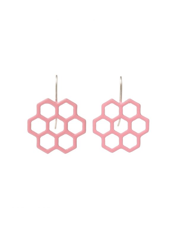 Small Hexagon Honeycomb Earrings – Pink