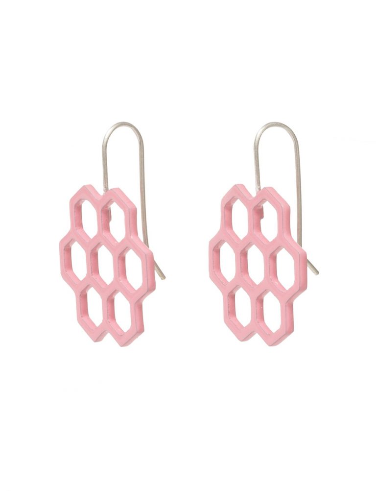 Small Hexagon Honeycomb Earrings – Pink