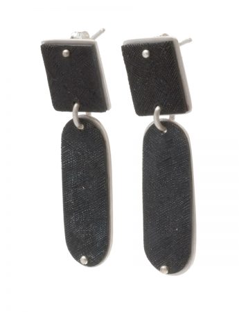 Square Pendant Stud Earrings – Black & Silver