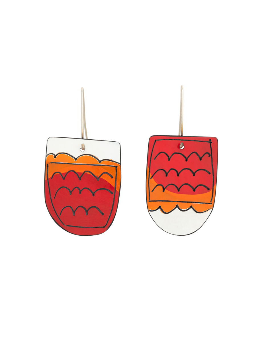 Apron Still Life Reversible Earrings – Orange, Red & White