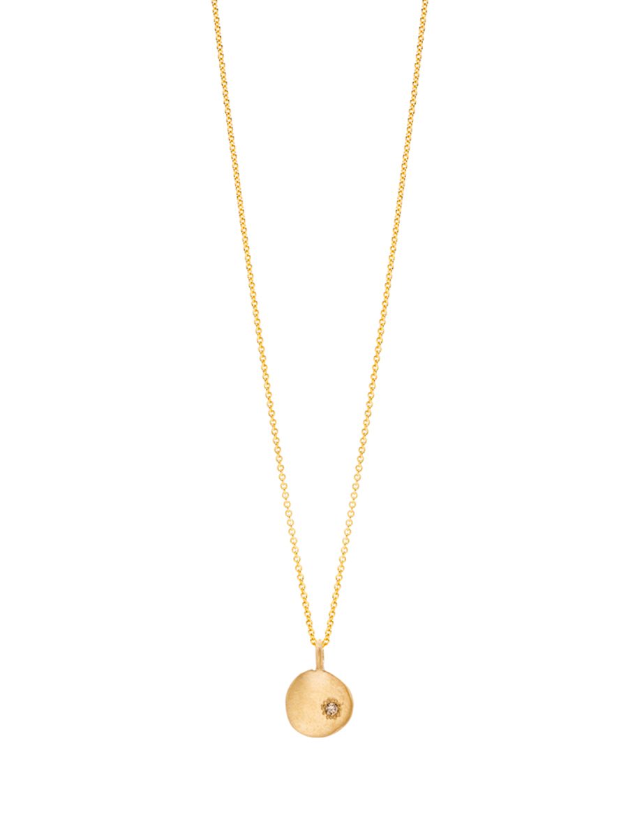 Neru Mini Disc Charm Necklace – Yellow Gold & Diamond
