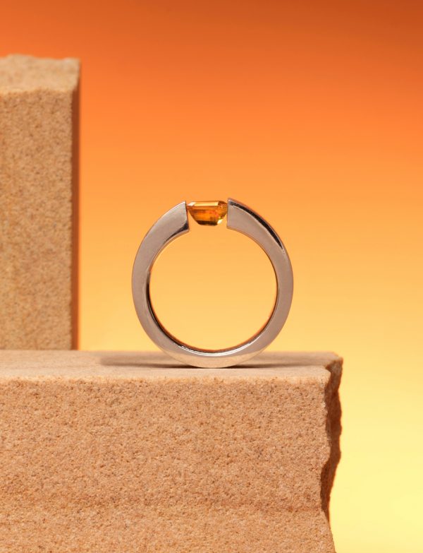 Tension Set Ring – Orange Sapphire