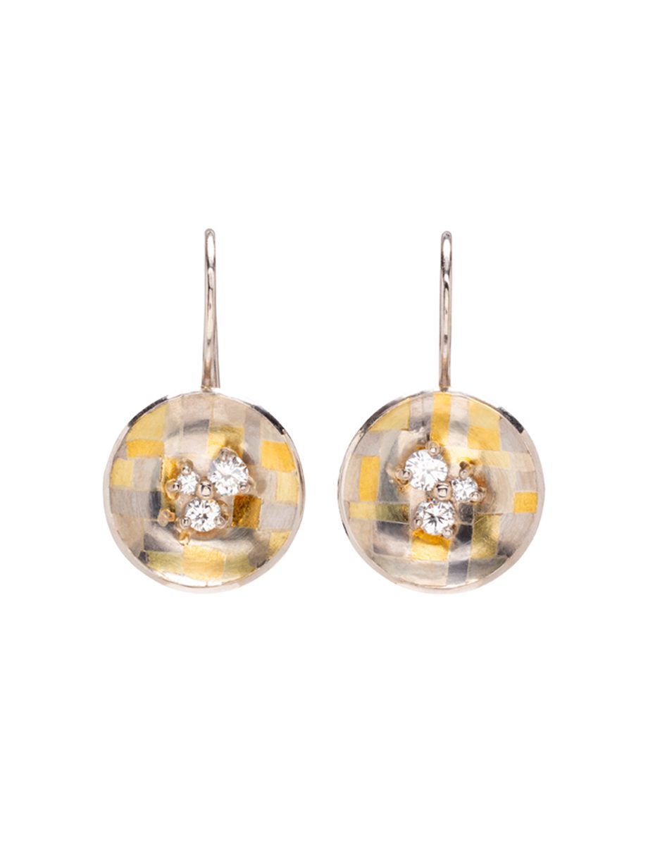 Celestial Terrain Rounded Hook Earrings – Gold with Diamonds