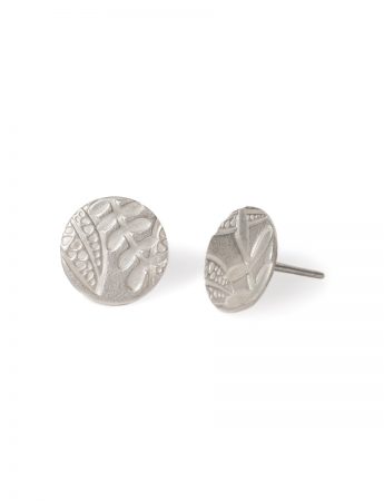 Round Leaf Imprint Stud Earrings – Silver