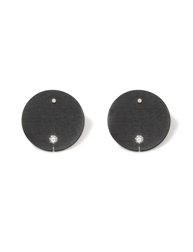 Diamond Disc Stud Earrings – Black