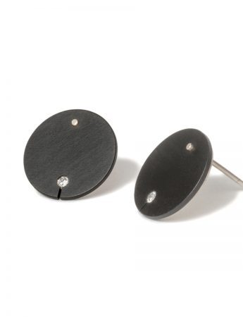 Diamond Disc Stud Earrings – Black