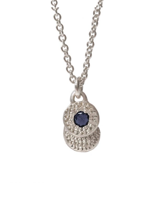 Beloved Assemblage Two Disc Silver Pendant Necklace – Blue Sapphire