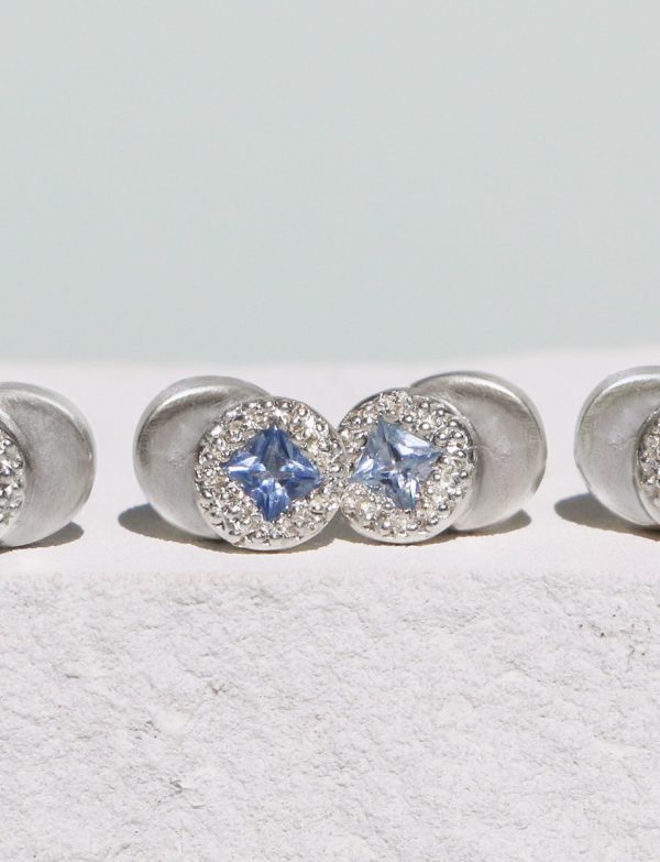 Beloved Assemblage Silver Two Stack Stud Earrings – Blue Sapphire
