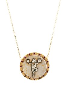 High Priestess Of Managing It All Pendant Necklace - Yellow Gold And Sterling Silver Coin With Rubies - Romy Mittelman - Front