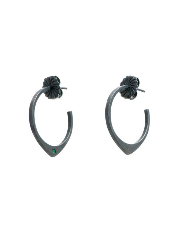 Black Knife Edge Hoop Stud Earrings – Emerald
