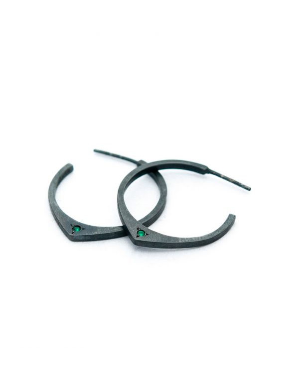 Black Knife Edge Hoop Stud Earrings – Emerald