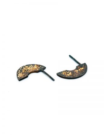 Medium Galaxy Crescent Moon Stud Earrings – Black And Yellow Gold