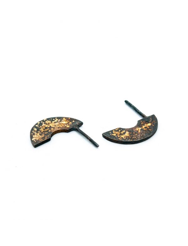 Medium Galaxy Crescent Moon Stud Earrings – Black And Yellow Gold