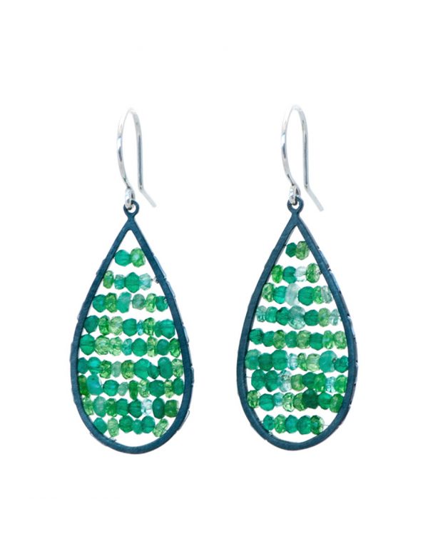 Teardrop Reef Earrings – Emerald, Garnet & Onyx