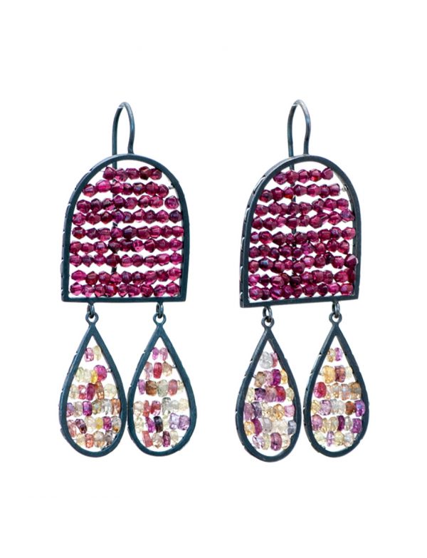 Arch & Teardrop Reef Earrings – Garnet & Sapphire