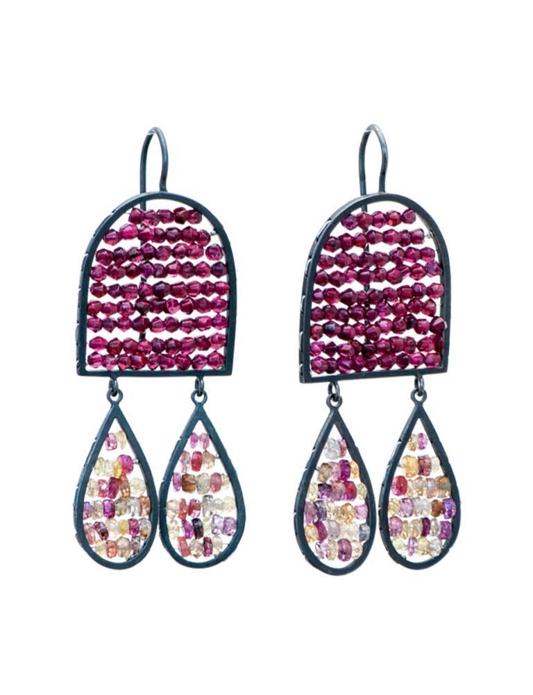 Arch & Teardrop Reef Earrings – Garnet & Sapphire