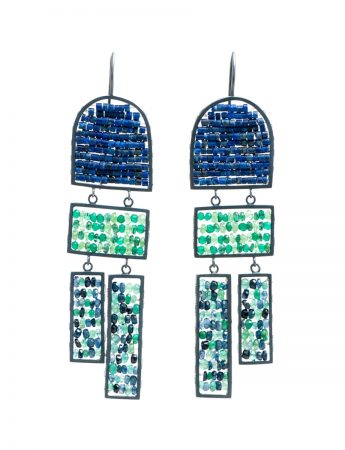 Long Arch & Rectangle Reef Earrings – Lapis Lazuli & Emerald