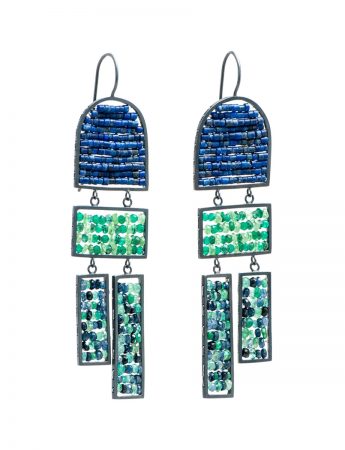 Long Arch & Rectangle Reef Earrings – Lapis Lazuli & Emerald