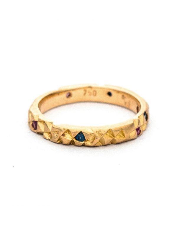 Triangle Textura Ring – Blue & Pink Ceylon Sapphires