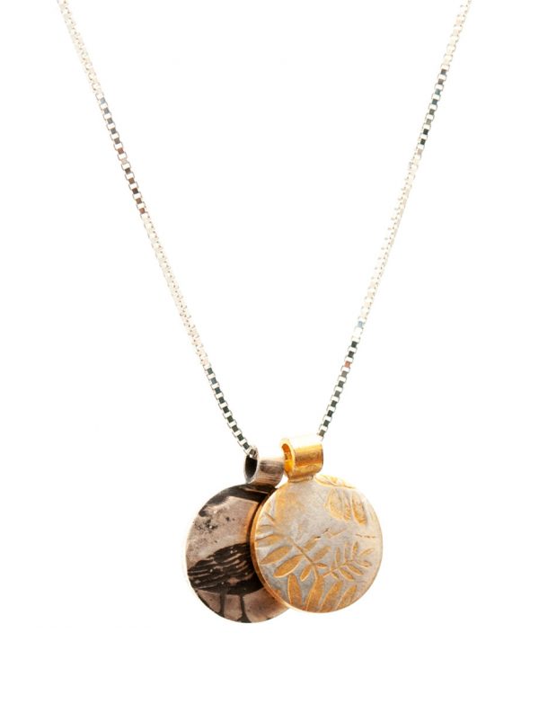 Two Charm Necklace – Bird & Leaves