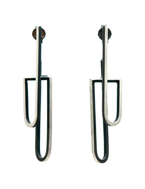 Continuum Arched Stud Earrings – Sterling Silver And Black